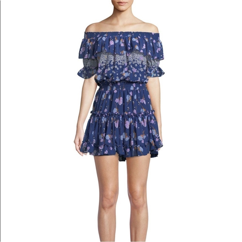 Misa Los Angeles Blue Floral Ruffle Darci Dress Sz S - Picture 2 of 9